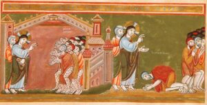 Jesus heal the 10 lepers. Codex Aureus.